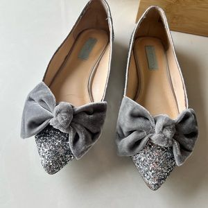 Betsey Johnson silver sequin bow flats